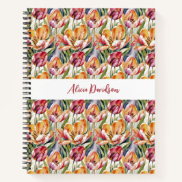 Waterverf Rode gele tulpen | Je naam Notitieboek