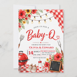 Waterverf Rode Gingham BBQ Baby-Q Baby Shower Kaart