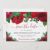 Waterverf Rode Glam Rozen Bruiloft Save The Date (Voorkant)