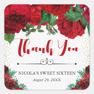 Waterverf Rode Glam Rozen Sweet 16 Vierkante Sticker