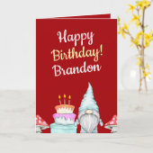 Waterverf Rode Gnome Paddestoel Verjaardag Kaart (Gele Bloem)