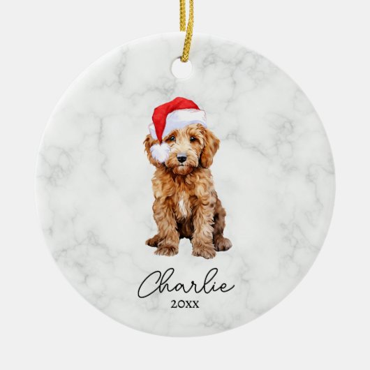 Waterverf Rode Goldendoodle Boerderij Kerst Keramisch Ornament (Voorkant)