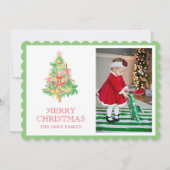 Waterverf Rode Groene Bow Coquette Kerstfoto Feestdagenkaart (Voorkant)