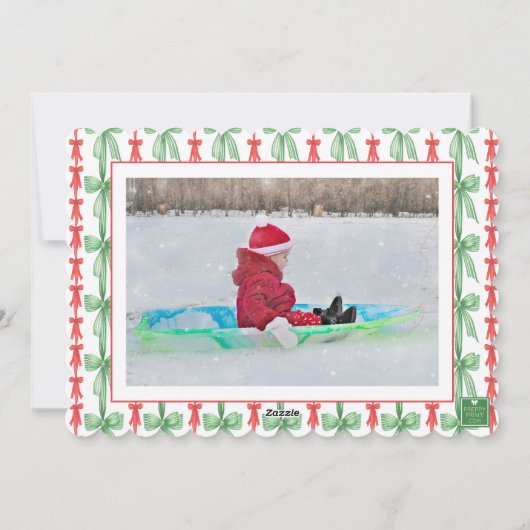 Waterverf Rode Groene Bow Coquette Kerstfoto Feestdagenkaart (Achterkant)