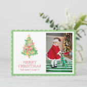 Waterverf Rode Groene Bow Coquette Kerstfoto Feestdagenkaart (Staand voorkant)