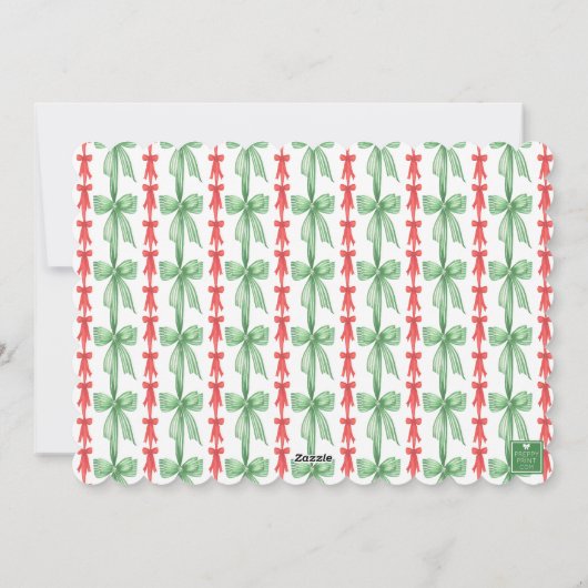 Waterverf Rode Groene Bow Coquette Kerstfoto Feestdagenkaart (Achterkant)
