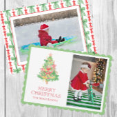 Waterverf Rode Groene Bow Coquette Kerstfoto Feestdagenkaart