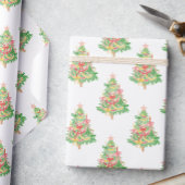 Waterverf Rode & Groene Coquette Kerstboom Cadeaupapier