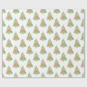 Waterverf Rode & Groene Coquette Kerstboom Cadeaupapier (Vlak)
