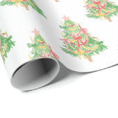 Waterverf Rode & Groene Coquette Kerstboom Cadeaupapier (Rol Hoek)