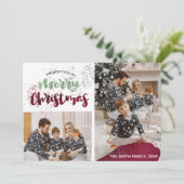 Waterverf Rode Groene Familie Foto Merry Kerstry Feestdagenkaart (Staand voorkant)