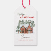  Waterverf Rode Groene Kerstboom Cadeaulabel (Voorkant)