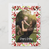 Waterverf Rode & Groene Kerstmisfotoboog Feestdagenkaart (Voorkant)