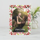 Waterverf Rode & Groene Kerstmisfotoboog Feestdagenkaart (Staand voorkant)