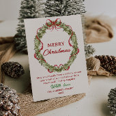 Waterverf rode groene krans kerst niet-foto feestdagenkaart
