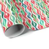 Waterverf rode & groene Wavy lijnen Cadeaupapier (Rol Hoek)