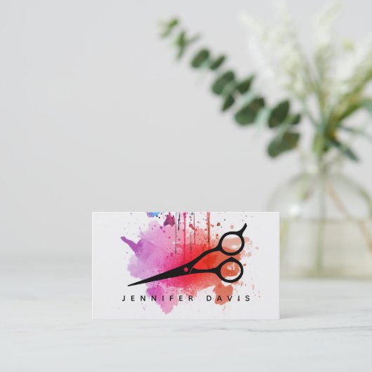 waterverf rode haarstylist haarstiriet visitekaartje (Staand voorkant)