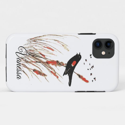 Waterverf Rode Halve Zwarte Vogel - VogelCollectie Case-Mate iPhone Case (Achterkant (horizontaal))
