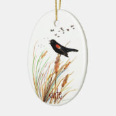 Waterverf Rode Halve Zwarte Vogel - VogelCollectie Keramisch Ornament (Links)