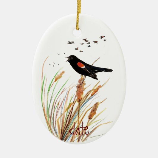 Waterverf Rode Halve Zwarte Vogel - VogelCollectie Keramisch Ornament (Voorkant)