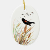 Waterverf Rode Halve Zwarte Vogel - VogelCollectie Keramisch Ornament (Achterkant)