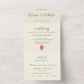 Waterverf Rode Hart & Bloem Mexicaanse Bruiloft All In One Uitnodiging (Binnen)