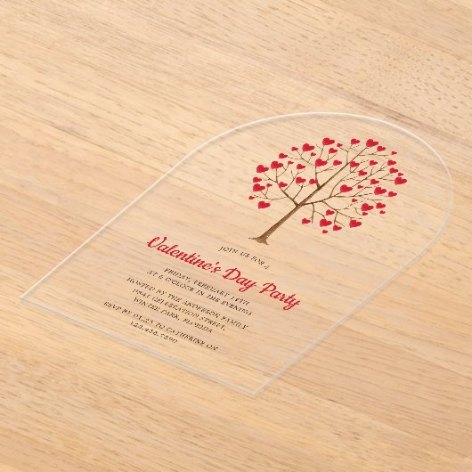 Waterverf Rode Hart Boom Valentijnsdag Partij Acryl Uitnodigingen (Laagn)