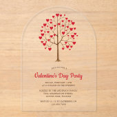 Waterverf Rode Hart Boom Valentijnsdag Partij Acryl Uitnodigingen (Voorkant)