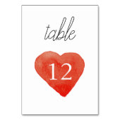 Waterverf Rode Hart Trouwtafel Nummer Kaart (Achterkant)