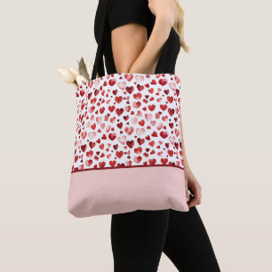 Waterverf Rode Harten Valentijnsdag Kleurblok Tote Bag