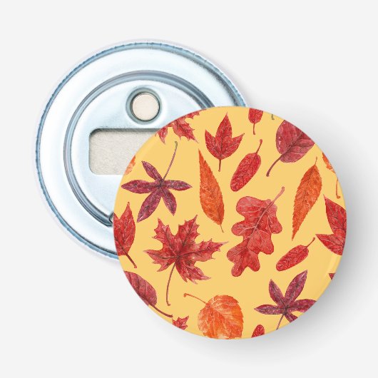 Waterverf rode herfstbladeren button flesopener (Voorkant)
