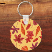 Waterverf rode herfstbladeren sleutelhanger (Voorkant)