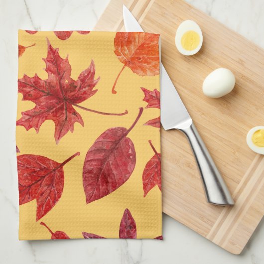 Waterverf rode herfstbladeren theedoek (Quarter Fold)