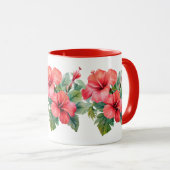 Waterverf Rode Hibiscus Tropisch Bloemengebladerte Mok (Voorkant rechts)