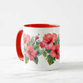 Waterverf Rode Hibiscus Tropisch Bloemengebladerte Mok (Voorkant links)
