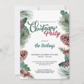Waterverf Rode Holly Pine Border Kerstfeest Kaart (Voorkant)