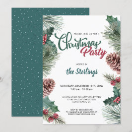 Waterverf Rode Holly Pine Border Kerstfeest Kaart