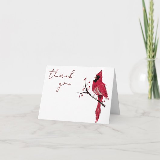 Waterverf Rode Kardinaal Begrafenis Dank u Kaart (Voorkant)
