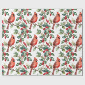 Waterverf rode kardinaal Holly Berry kerstkunst Cadeaupapier (Vlak)