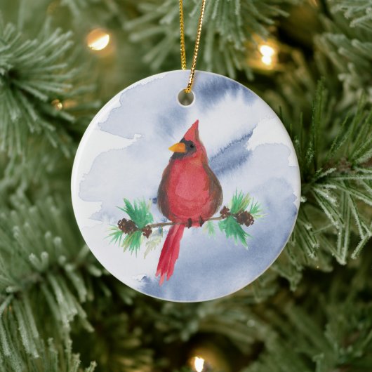 Waterverf Rode Kardinaal Kerst Ornament (Boom)