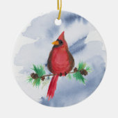 Waterverf Rode Kardinaal Kerst Ornament (Voorkant)