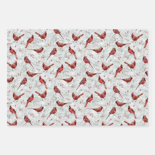Waterverf Rode Kardinaal Kerstwinter Inpakpapier Vel (Voorkant)