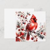 Waterverf Rode Kardinaal op de Bessentak Feestdagenkaart (Voorkant / Achterkant)