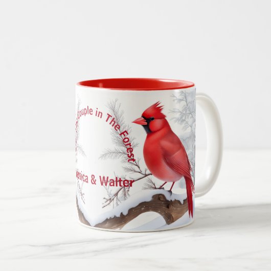 Waterverf Rode Kardinaal Vogel Aangepaste Naam & T Tweekleurige Koffiemok (Voorkant rechts)