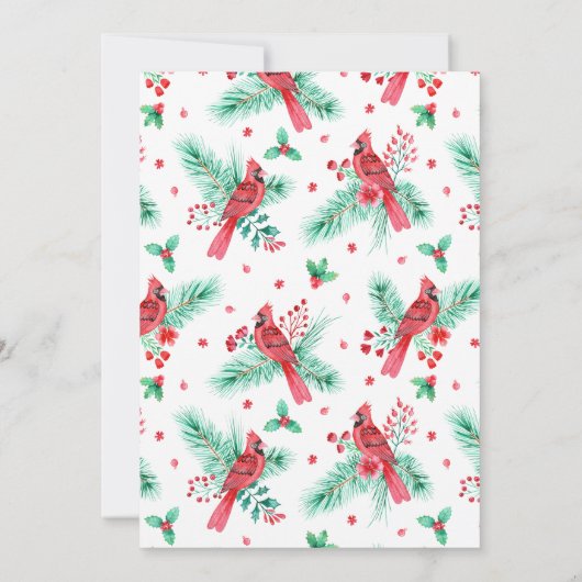 Waterverf Rode Kardinaal Vogels Kerstfeest Kaart (Achterkant)