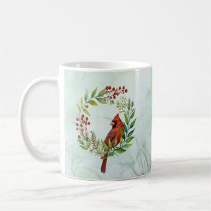 Waterverf Rode Kardinaalvogel Krans Kerstmis Koffiemok