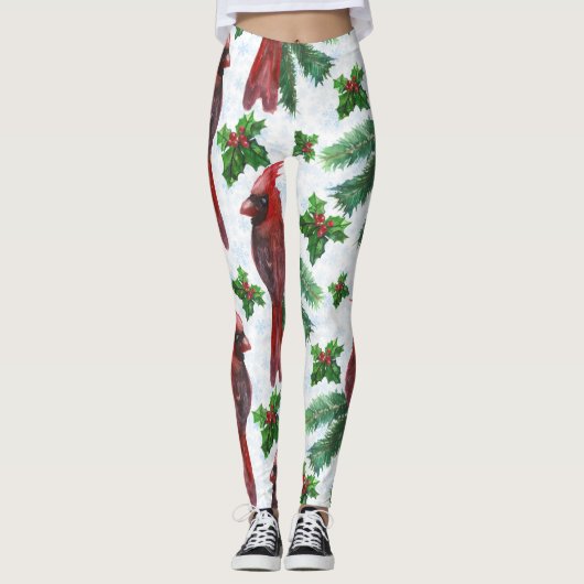 waterverf Rode Kardinaalvogel Leggings (Voorkant)