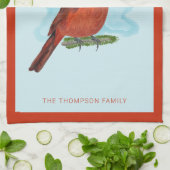 Waterverf Rode Kardinaalvogel Prettig Kerstfeest Theedoek (Gevouwen)