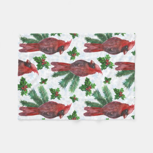waterverf rode kardinale vogel fleece deken (Voorkant (Horizontaal))