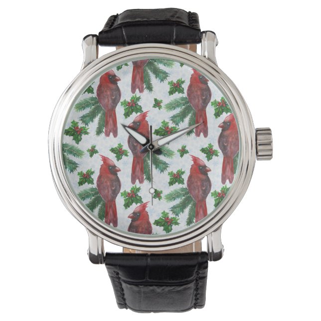 waterverf rode kardinale vogel horloge (Voorkant)
